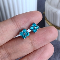 Blue Lucky Clover Neon Blue Color Natural Apatite Earstuds 925 Sterling Silver Stud Earrings for Girls Gift for Lady - Thumbnail 6