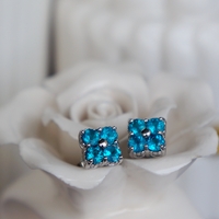 Blue Lucky Clover Neon Blue Color Natural Apatite Earstuds 925 Sterling Silver Stud Earrings for Girls Gift for Lady - Thumbnail 7