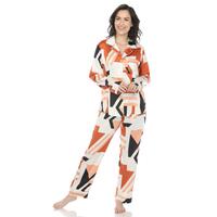 White Mark Women's Printed Satin Pajama Set - Thumbnail 4