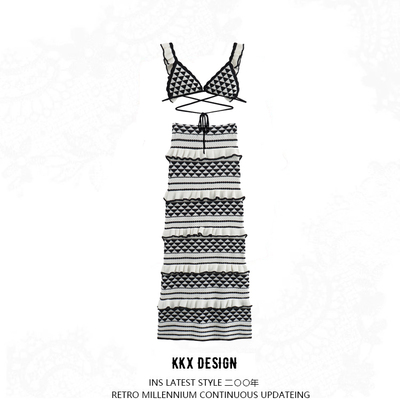 Fashion knitted sling + skirt two-piece suit - Thumbnail 5