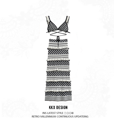 Fashion knitted sling + skirt two-piece suit