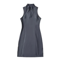 Nude Yoga Tennis Skirt Elastic Quick Dry Golf Sports Stand Collar Solid Color Slim Waist Dress - Thumbnail 1