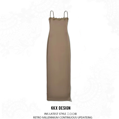 Flat-cut lace tight-fitting hip-hugging a-line long skirt - Thumbnail 4