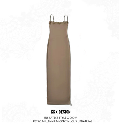 Flat-cut lace tight-fitting hip-hugging A-line long skirt