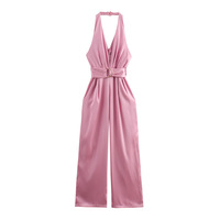 Satin-effect halterneck jumpsuit - Thumbnail 2