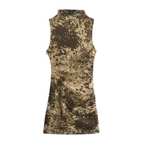Small stand collar sleeveless quilted print dress - Thumbnail 1