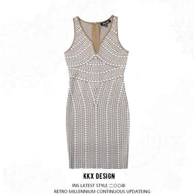 Retro deep v neck polka dot jacquard sleeveless vest dress - Thumbnail 5
