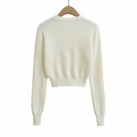 Basic Pure Stretch Slim Round Neck Long Sleeve Cropped Knitted Sweater - Thumbnail 1