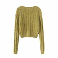 Retro round neck striped long sleeve short comfortable casual sweater - Thumbnail 1