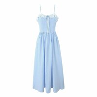 Square neck retro lace stitching suspender dress sweet plaid chic holiday long dress - Thumbnail 2