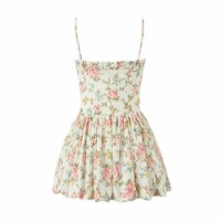 Sweet Printed Mini Dress Sexy Backless A-Line Suspender Dress - Thumbnail 1