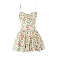 Sweet Printed Mini Dress Sexy Backless A-Line Suspender Dress - Thumbnail 2