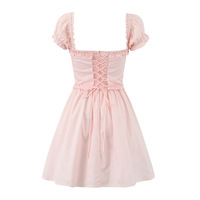 Sexy waist-hugging back strappy short dress with sweet ruffled trims and mini skirt - Thumbnail 1