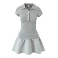 Sweet knitted patchwork short tennis dress sexy slim fit chic lapel mini skirt - Thumbnail 2