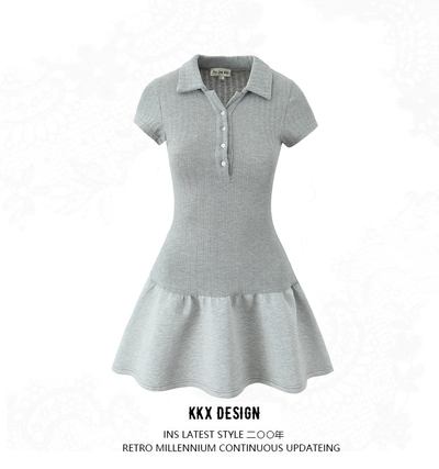 Sweet knitted patchwork short tennis dress sexy slim fit chic lapel mini skirt