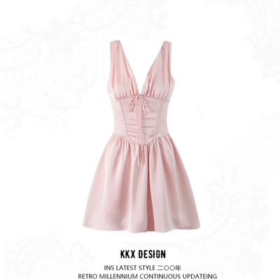 Sexy low cut v neck sleeveless tank dress