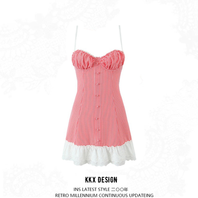 Hem lace patchwork suspender dress