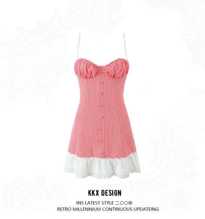 Hem lace patchwork suspender dress