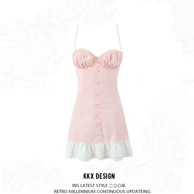 Hem lace patchwork suspender dress