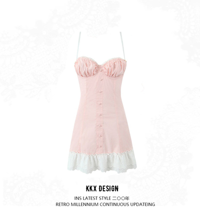 Hem lace patchwork suspender dress