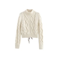 Turtleneck Pullover Sweater Open Back Cross Straps Eight-Strand Knit Cardigan Solid Color - Thumbnail 2