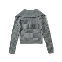Retro large lapel zipper hollow long sleeve knitted pullover sweater - Thumbnail 1