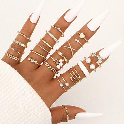 Women vintage heart butterfly charm finger ring female boho jewelry gold color geometric ring set  - Thumbnail 5