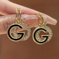  Fashion Light Luxury Unique Creative Earring Vintage Gold Plated Zircon Letter Earrings for Women Accessory Party Jewelry Gift ﻿ - Thumbnail 1