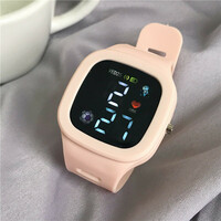  Silicone Electronic Wristwatch Watch Led Digital Sports Watch For Kids Boys Girls Square Big Dial Waterproof  - Thumbnail 1