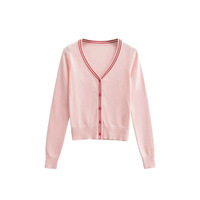 V-neck trim single-breasted wear that show knitted cardigan high waist pleated A-line skirt suit - Thumbnail 4