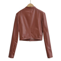 Stand collar slanted placket zipper slim leather jacket - Thumbnail 1