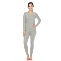 White Mark Women's 2 Piece Long Sleeve Waffle Thermal Pajama Set - Thumbnail 4