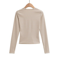 Deep V-neck button-down striped long-sleeved T-shirt - Thumbnail 1