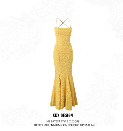 Cross-back straps hollow sexy suspender dress