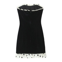 Velvet hem polka dot print patchwork dress - Thumbnail 1