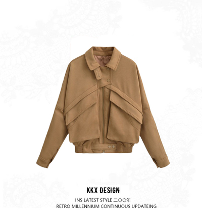 Suede jacket retro loose street distressed lapel work jacket top