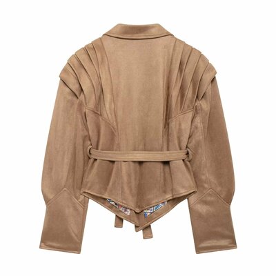 Street fashion waist tie jacket