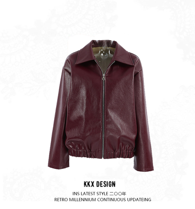 Vintage motorcycle style burgundy leather jacket