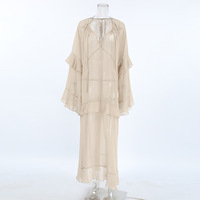 Sexy see-through chiffon dress with loose khaki bat sleeve long skirt - Thumbnail 3