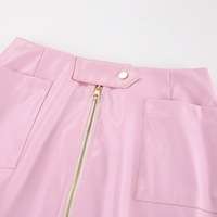 Fashion pink PU leather skirt commuting hip straight skirt - Thumbnail 4