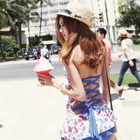 Lace Cross Back Swimsuit  Strawberry Swim Dress Bandage Bikini Set for Women Girls - Thumbnail 6