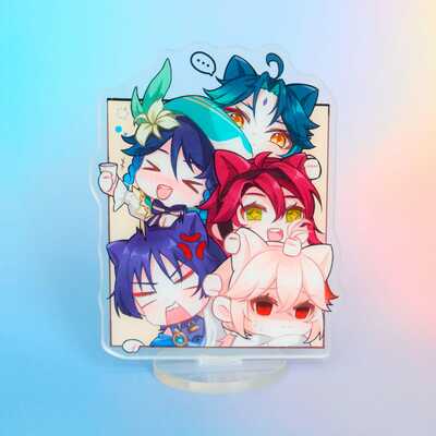 Genshin impact - anemo drinking buddies standee - 4.7x3.5in - let&#39;s get the party started! - ultra-heavy duty 5mm acrylic print