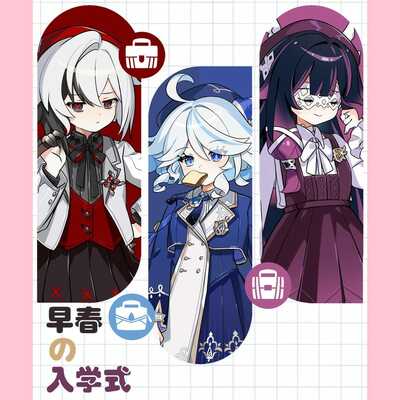 Genshin impact - early spring entrance ceremony - standees & photocard - set of 3 - featuring: furina, arlecchino, columbina!