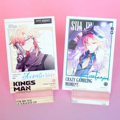 Honkai: star rail - kingsman - aventurine photocard set - set of 2 - feat. original art - perfect for aventurine fans!