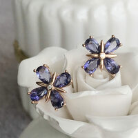 Beautiful Natural Iolite 925 Sterling Silver Earstuds Flower Shape Stud Earrings for Lady for Girls - Thumbnail 2