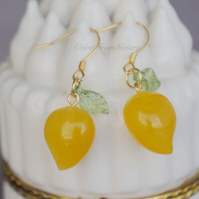 Natural mango silver earrings yellow agate gemstone earrings fish hook earrings
