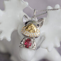 Jedi Spinel Dog Pendant Red Spinel 925 Sterling Silver Pendant Cute Dog Design for Kid Gift for Lady /Man - Thumbnail 2