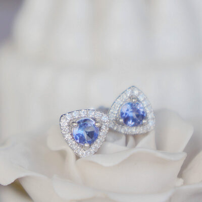 Sparkling natural tanzanite trillion earstuds 925 sterling silver stud earrings gift for girlfriend for birthday