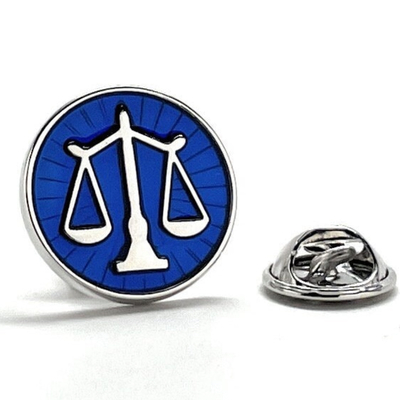 Scale of justice pin lawyer enamel pin court of law attorney judge tie tack law student blue enamel silver trim pro pin