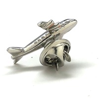 Jumbo Jet Lapel Pin Pilot Gift Airplane Pin Silver Captain Gift Tie Tack Lanyard Pins Aviator Gift Airlines Style - Thumbnail 2